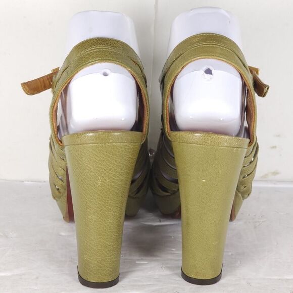 CHIE MIHARA Women's US7-7,5 EU38 Oliv Green Leather Caged Heels Strappy Sandals - Picture 10 of 16